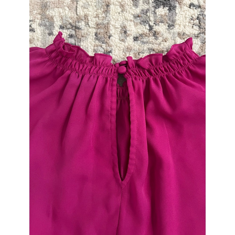 Express Magenta‎ Pink Smocked Ruffle Neck Flutter Sleeve Blouse Small - Picture 7 of 7